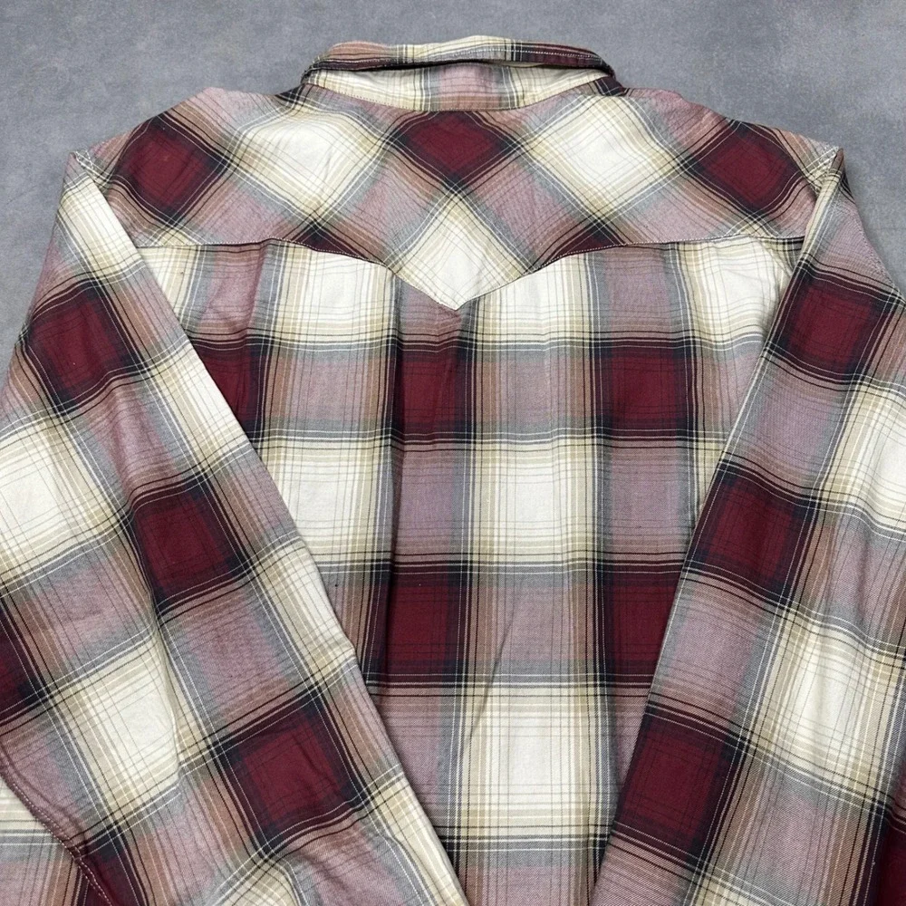 Levis Western Shirt Mens XXL Burgundy Plaid Pearl Snap Standard Excellent